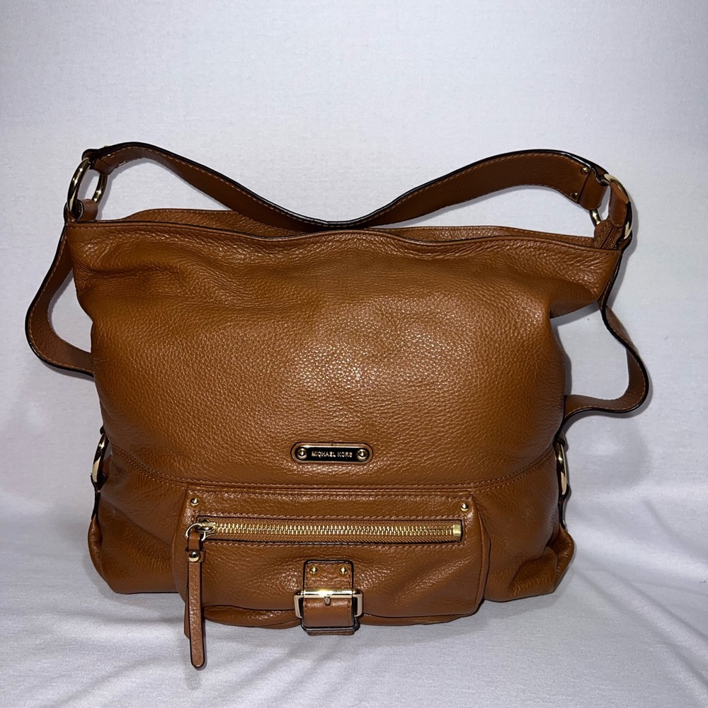 Michael Kors Vintage Pebbled Leather Slouchy Satchel, Brown